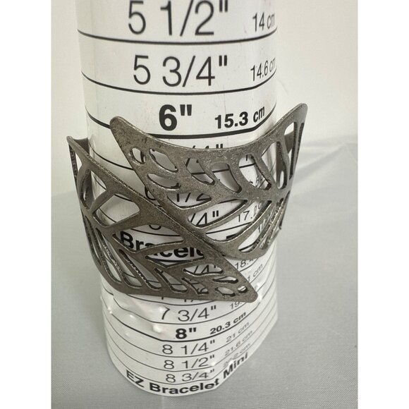 Wide Antique Silver Tone Leaf Cut-Out Cuff Bracelet - Picture 5 of 5